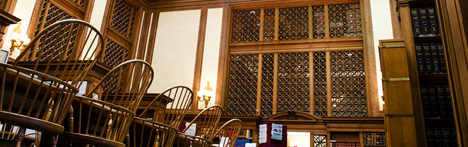 Tables and chairs in the Law Library located in the Temple of Justice